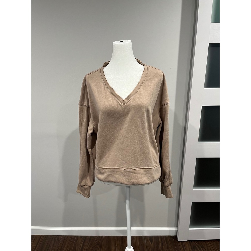 LOGENE Tan V Neck Sweatshirt Pullover Long Sleeve‎ Women's Size M